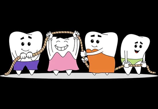 Toothy characters playing with a rope