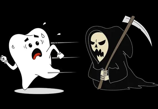 Toothy character being chased by death toothy cartoon.